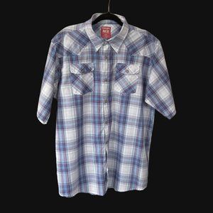 Wrangler XLT Short Sleeve Blue Plaid Button Up